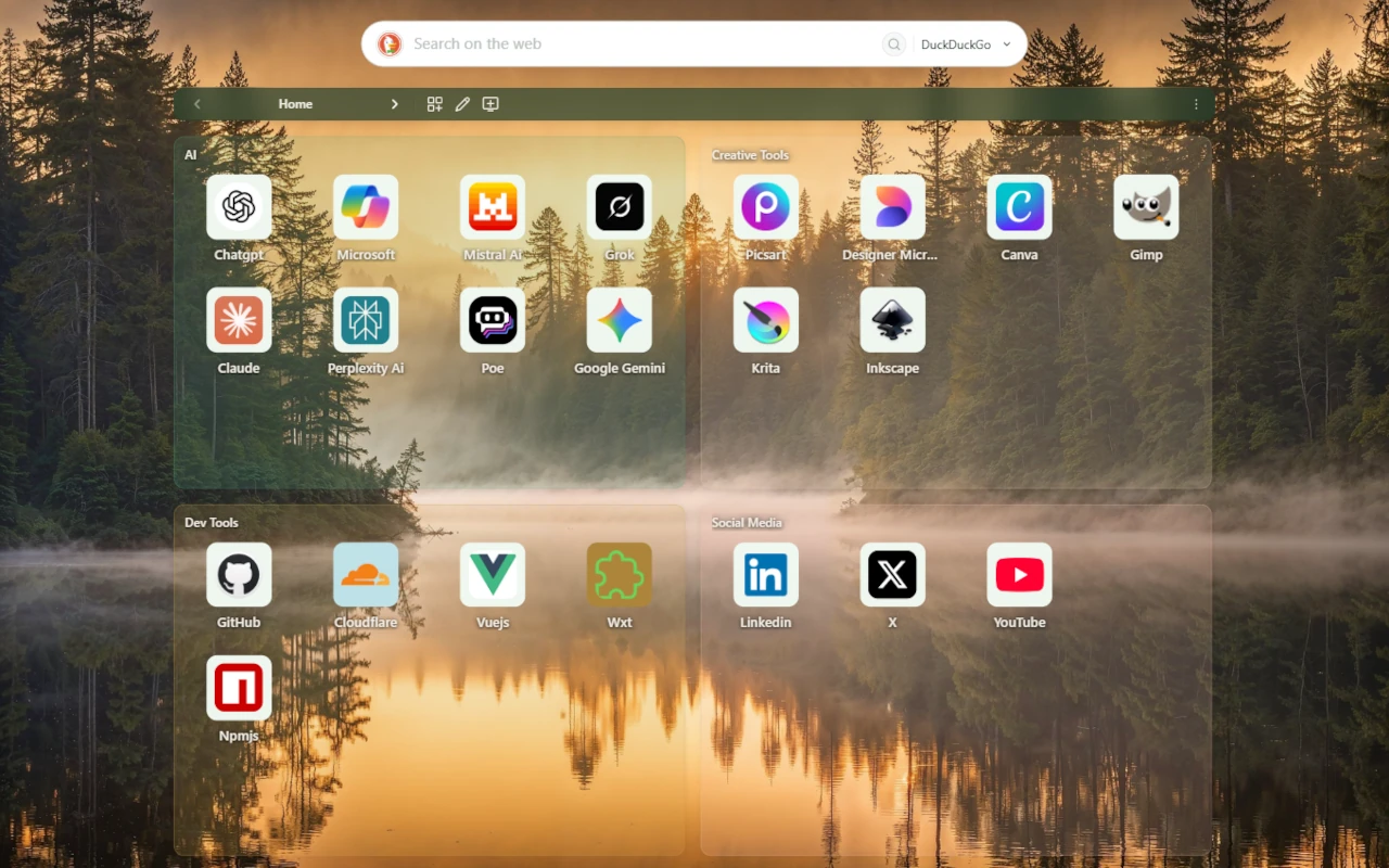Pinus Maximus screen with organized link groups